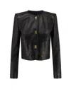 Elisabetta Franchi Leather Jacket With Monogram Metal Details In Black