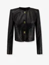 Elisabetta Franchi Leather Jacket With Monogram Metal Details In Black