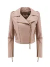 Elisabetta Franchi Leather Jacket With Stitched Profiles In Pink