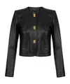 Elisabetta Franchi Leather Jacket With Monogram Metal Details In Black
