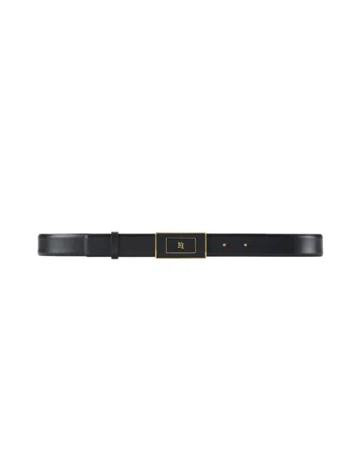 Elisabetta Franchi Leather Logo Buckle Belt In Nero