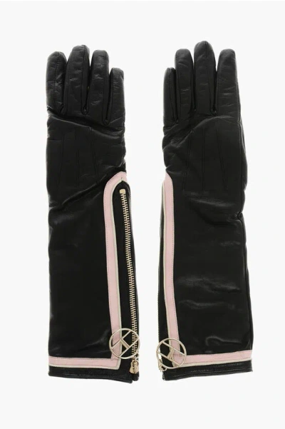 Elisabetta Franchi Leather Long Gloves With Zip