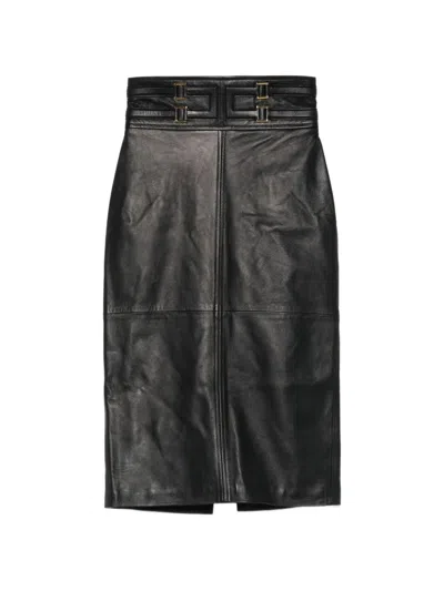 Elisabetta Franchi Leather Skirt With Embossed Logo In Black