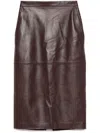 Elisabetta Franchi High Waist Leather Midi Skirt In Brown