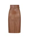 Elisabetta Franchi Leather Midi Skirt In Brown