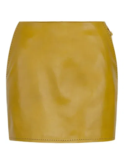 Elisabetta Franchi Leather Mini Skirt In Yellow