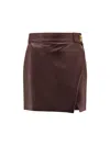 Elisabetta Franchi Leather Wrap Miniskirt Gold-tone Hardware In Brown