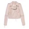 Elisabetta Franchi Leather Jacket With Stitched Profiles In Beige