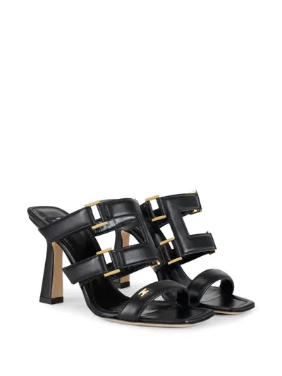 Elisabetta Franchi Leather Sandals In Black