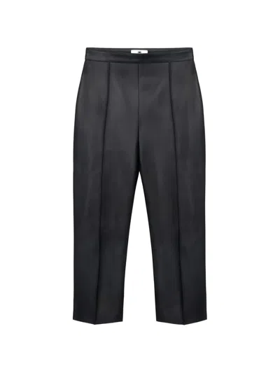 Elisabetta Franchi Leather Side-slits Trousers In Blue