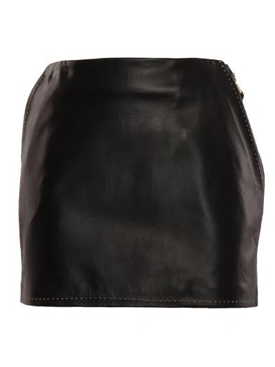 Elisabetta Franchi Leather Skirt In Black