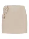 Elisabetta Franchi Leather Skirt With Floral Applications In Neutral