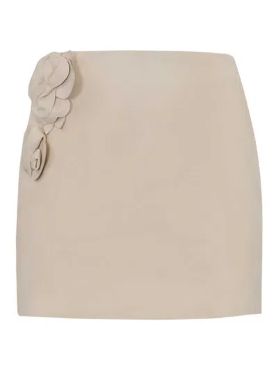 Elisabetta Franchi Leather Skirt With Floral Applications In Neutral