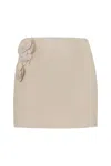 Elisabetta Franchi Leather Skirt With Floral Applications In Burro