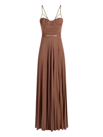 Elisabetta Franchi Leather Viscose Dress In Brown