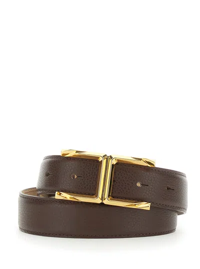 Elisabetta Franchi Leather With Metal Buckle Belt In Black