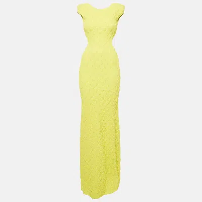 Elisabetta Franchi Lemon Yellow Textured Knit Sleeveless Maxi Dress