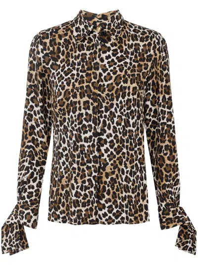 Elisabetta Franchi Leopard-print Georgette Shirt In Brown