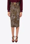 Elisabetta Franchi Leopard Print Midi Pencil Skirt In Brown