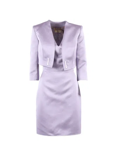 Elisabetta Franchi Letter Embellished Jacket And Dress Set In Purple