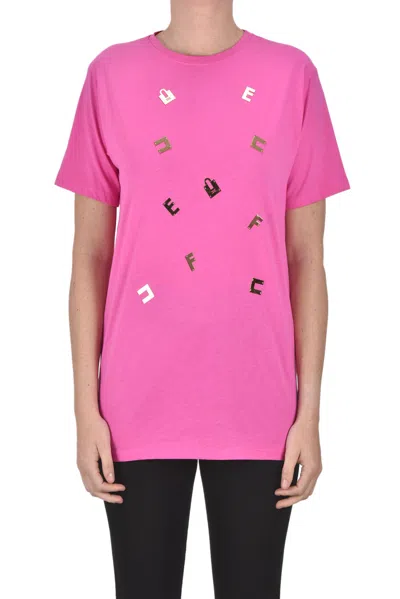 Elisabetta Franchi Lettering Designer Logo T.shirt In Fuxia