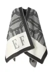 Elisabetta Franchi Lettering Jacquard Cloth Cape In Perla/steel