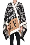 Elisabetta Franchi Lettering Jacquard Cloth Cape In Black