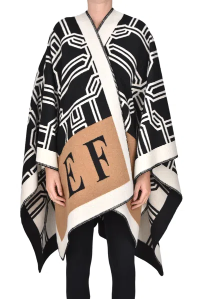 Elisabetta Franchi Lettering Jacquard Cloth Cape In Black