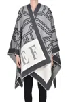 Elisabetta Franchi Lettering Jacquard Cloth Cape In Gray