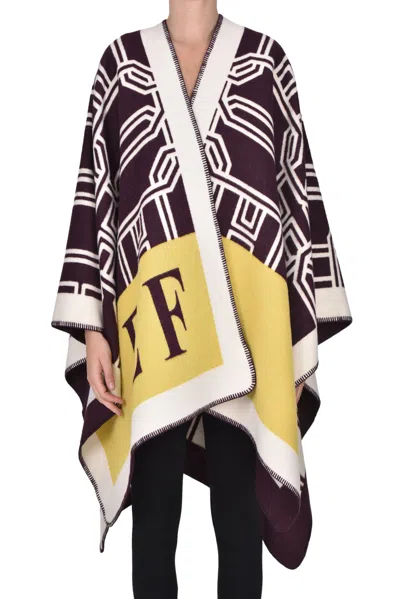 Elisabetta Franchi Lettering Jacquard Cloth Cape In Brown
