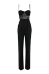 Elisabetta Franchi Lettering Jacquard Crepe Jumpsuit In Nero