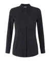 Elisabetta Franchi Collared Shirt With Cuffed Sleeves And Textured Fabric In Black