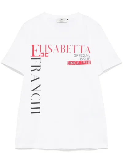 Elisabetta Franchi T-shirt Mit Schriftzug-print In Weiss