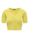 Elisabetta Franchi Cedar Cropped Cardigan With Rhinestones In Yellow