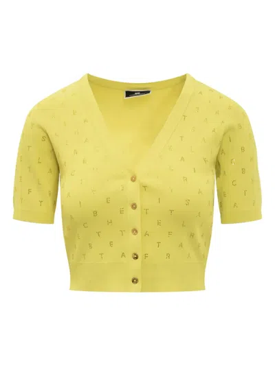 ELISABETTA FRANCHI LETTERS-PRINT CARDIGAN