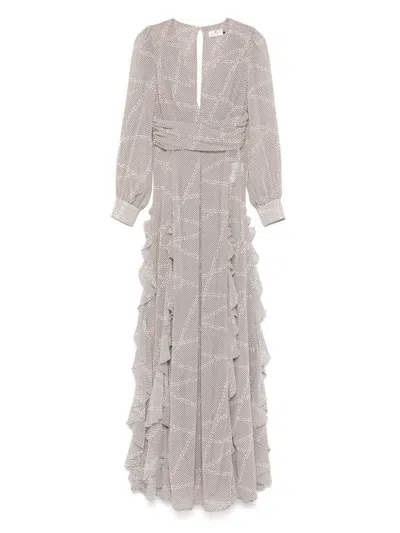 Elisabetta Franchi Light Beige Semi-sheer Long Dress In White