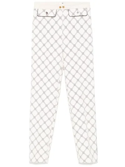 Elisabetta Franchi Light Beige Trousers With Geometric Pattern In White