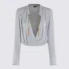 Elisabetta Franchi Draped Front Jumpsuit Gold Chain Detail In Gray
