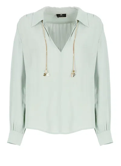 ELISABETTA FRANCHI LIGHT BLUE SHIRT WITH JEWEL