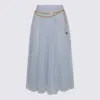 Elisabetta Franchi Midi Skirt With Gold Chain And Pleats In Silver