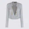 Elisabetta Franchi Draped Front Jumpsuit Gold Chain Detail In Gray