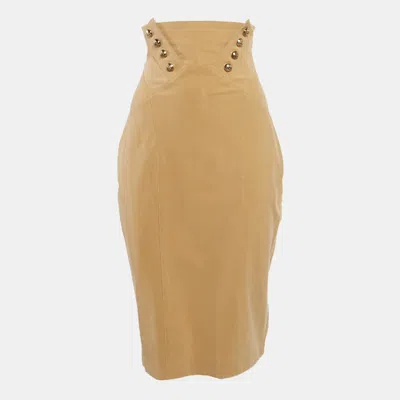 Pre-owned Elisabetta Franchi Light Brown Button Detail Strapless Mini Dress M