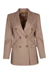 Elisabetta Franchi Double Breasted Jacket Chest Flap Pockets In Light Brown