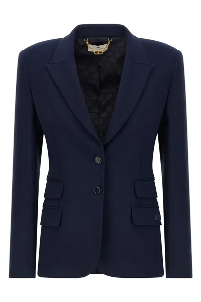 Elisabetta Franchi Crepe Blazer Tailored Fit Formal Style In Blue