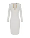 Elisabetta Franchi Light Crepe Dress With Ivory Jewel Chain In White