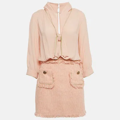 Elisabetta Franchi Light Orange/ Peach Crepe And Tweed Detachable Blouse Mini Dress In Pink
