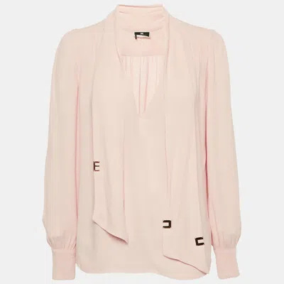 Pre-owned Elisabetta Franchi Light Pink Georgette Scarf Detail Blouse M
