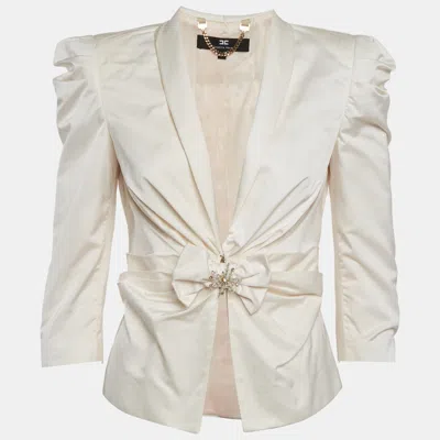 Pre-owned Elisabetta Franchi Light Pink Satin Bow Detail Cropped Jacket M