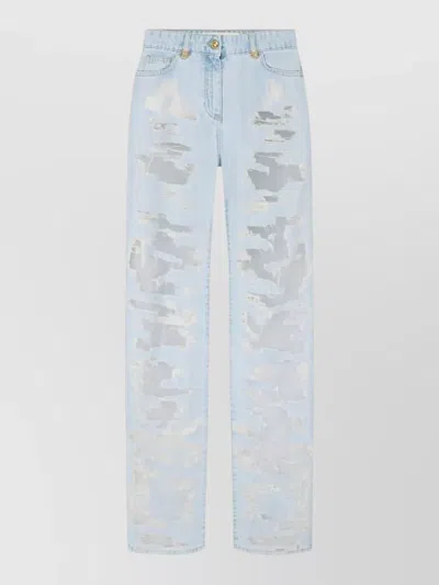 Elisabetta Franchi Light Wash Palazzo Leg Five Pocket Trousers In Blue