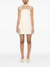 Elisabetta Franchi Light Yellow Rhinestones Satin Mini Dress In Neutral